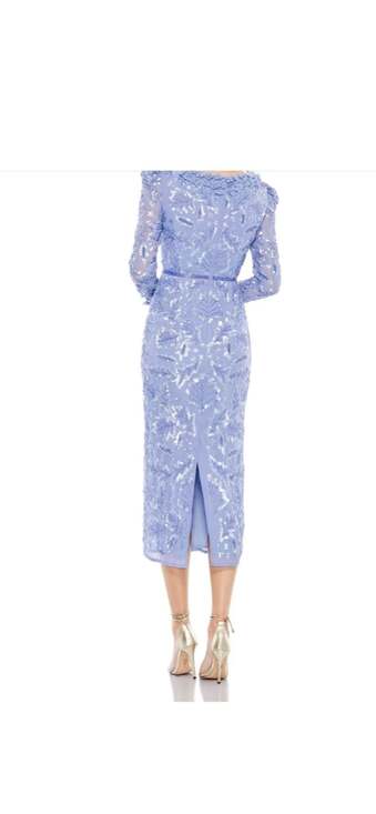 Mac Duggal Embellished High Neck Puff Sleeve Fitted Dress Light blue size 6 - Picture 2 of 6